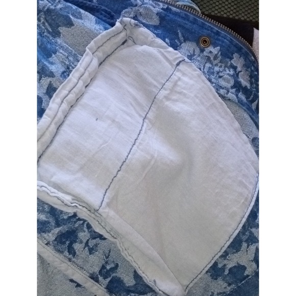 Hannah Petite Medium Denim Vest Full‎ Zip Floral Snaps Drawstring - Picture 8 of 9